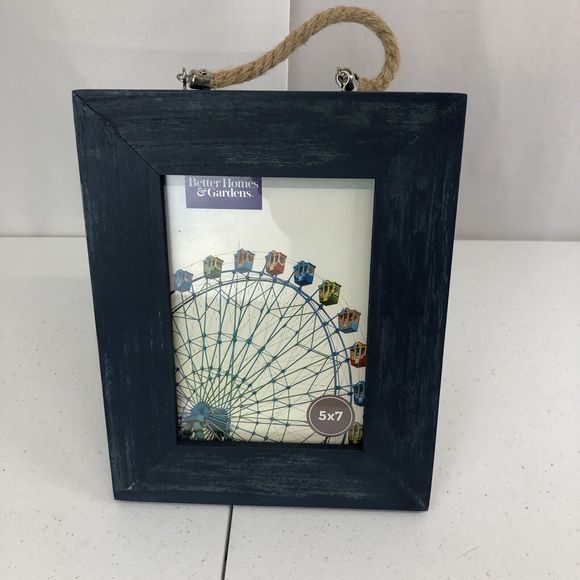 Better Homes & Gardens 5" x 7" Tabletop Picture Frame Blue Rope Farm Country - Picture 1 of 7